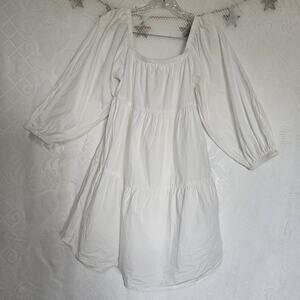 Billabong Small White Layered Lined Mini Dress Balloon Sleeve Milkmaid Coquette